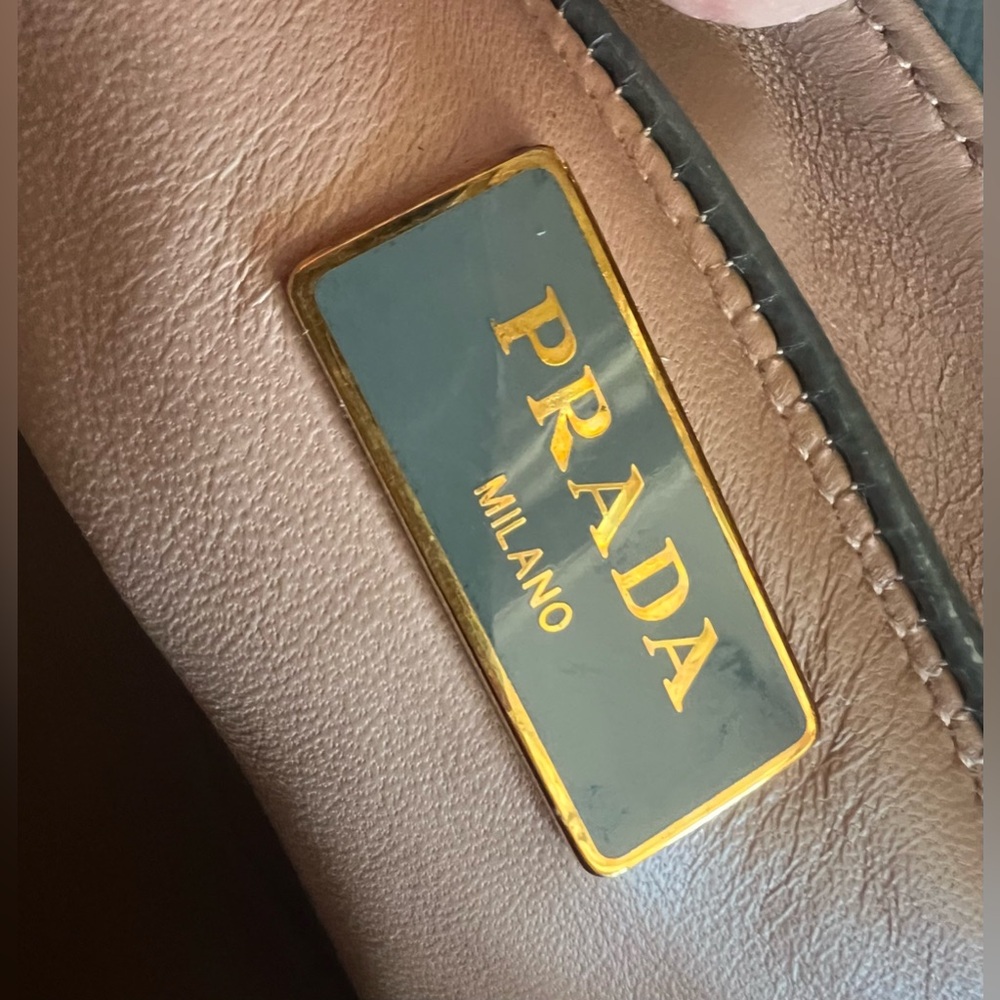 Prada Lago Blue Saffiano Vernice Top Handle Lux Leather Pyramid Frame Bag - Picture 13 of 15